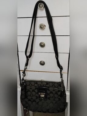 Coach Poppy Signature Canvas Dark Brown With Black Trim Crossbody & 1 Hangtag